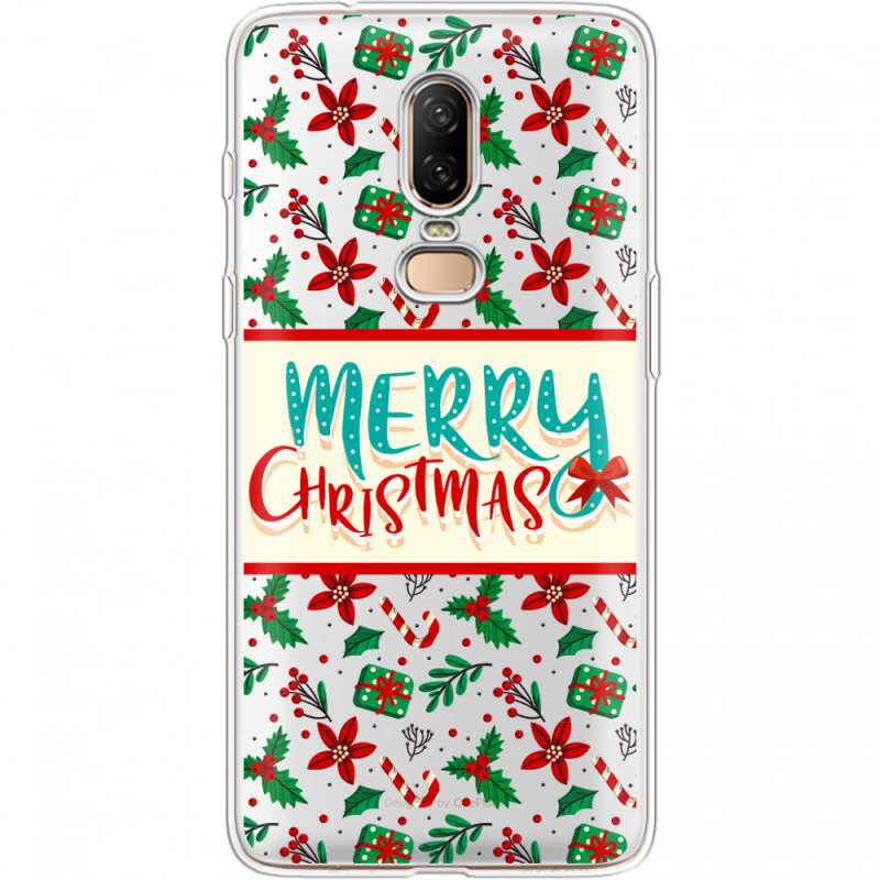 Прозрачный чехол Uprint OnePlus 6 Vintage Christmas Pattern