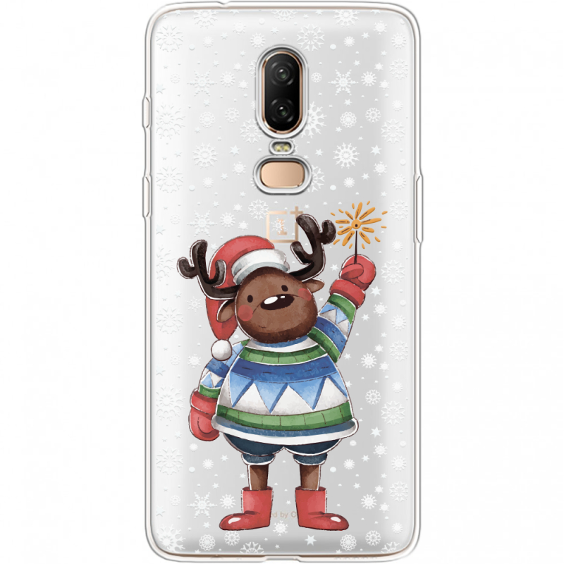 Прозрачный чехол Uprint OnePlus 6 Christmas Deer with Snow