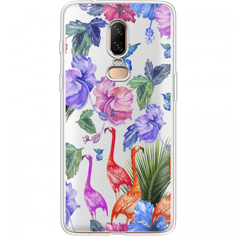 Прозрачный чехол Uprint OnePlus 6 Flamingo