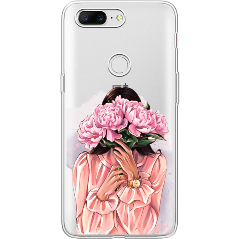 Прозрачный чехол Uprint OnePlus 5t Девушка с Пионами