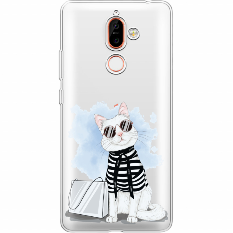 Прозрачный чехол Uprint Nokia 7 Plus Cat Style