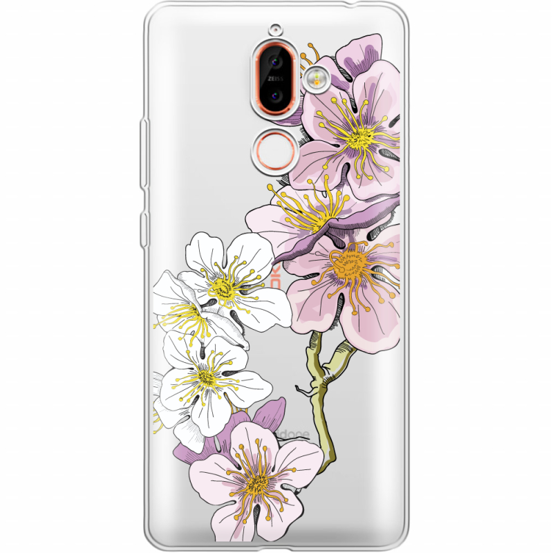 Прозрачный чехол Uprint Nokia 7 Plus Cherry Blossom