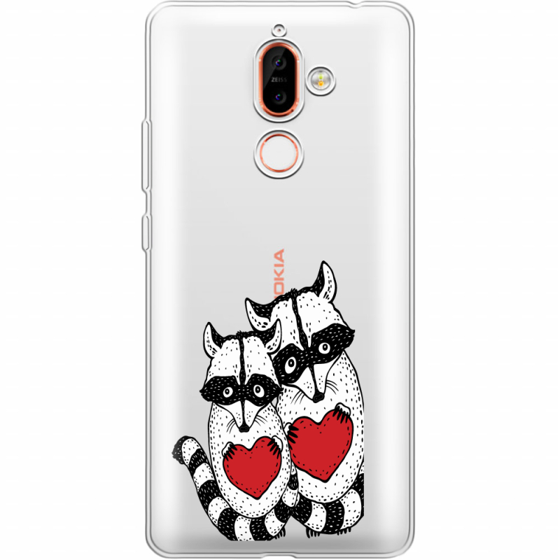 Прозрачный чехол Uprint Nokia 7 Plus Raccoons in love