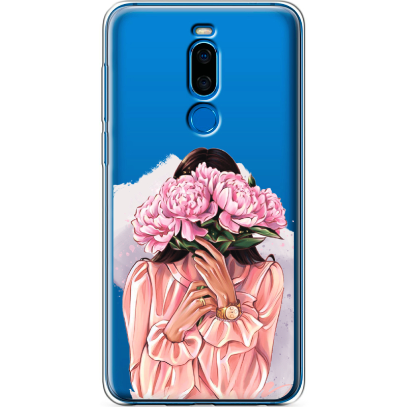 Прозрачный чехол Uprint Meizu X8 Девушка с Пионами