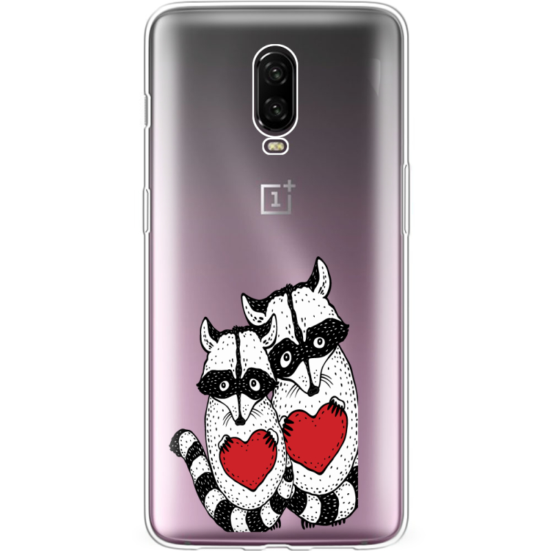 Прозрачный чехол Uprint OnePlus 6T Raccoons in love