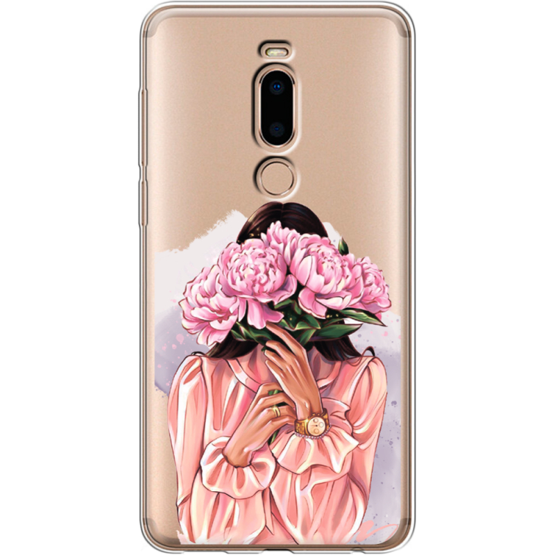 Прозрачный чехол Uprint Meizu M8 Девушка с Пионами
