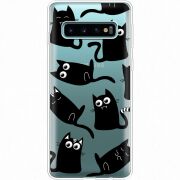 Прозрачный чехол Uprint Samsung G973 Galaxy S10 с 3D-глазками Black Kitty