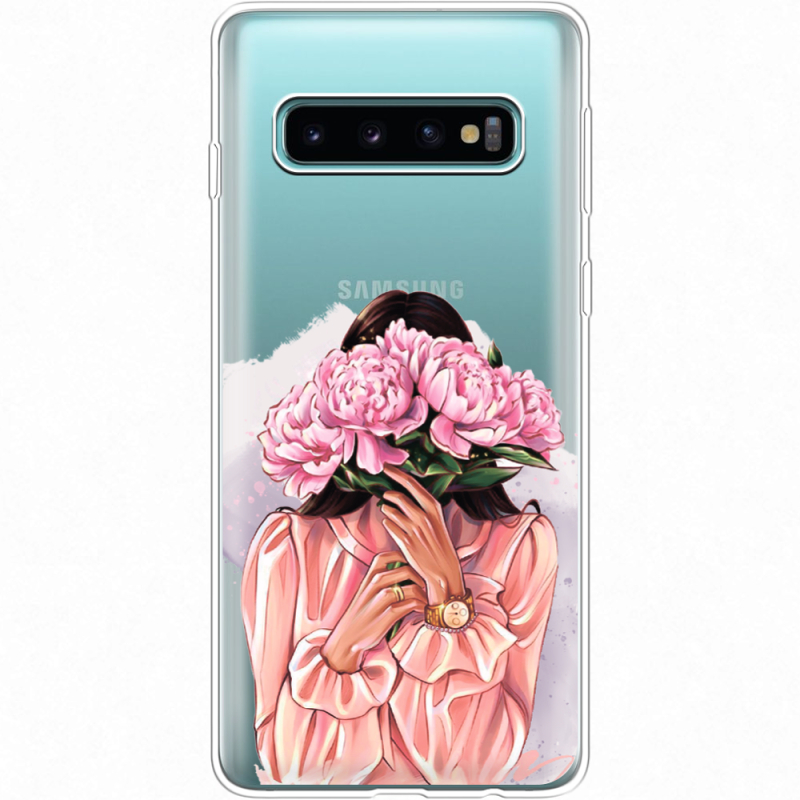 Прозрачный чехол Uprint Samsung G973 Galaxy S10 Девушка с Пионами