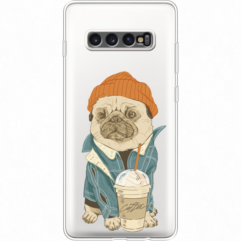 Прозрачный чехол Uprint Samsung G975 Galaxy S10 Plus Dog Coffeeman