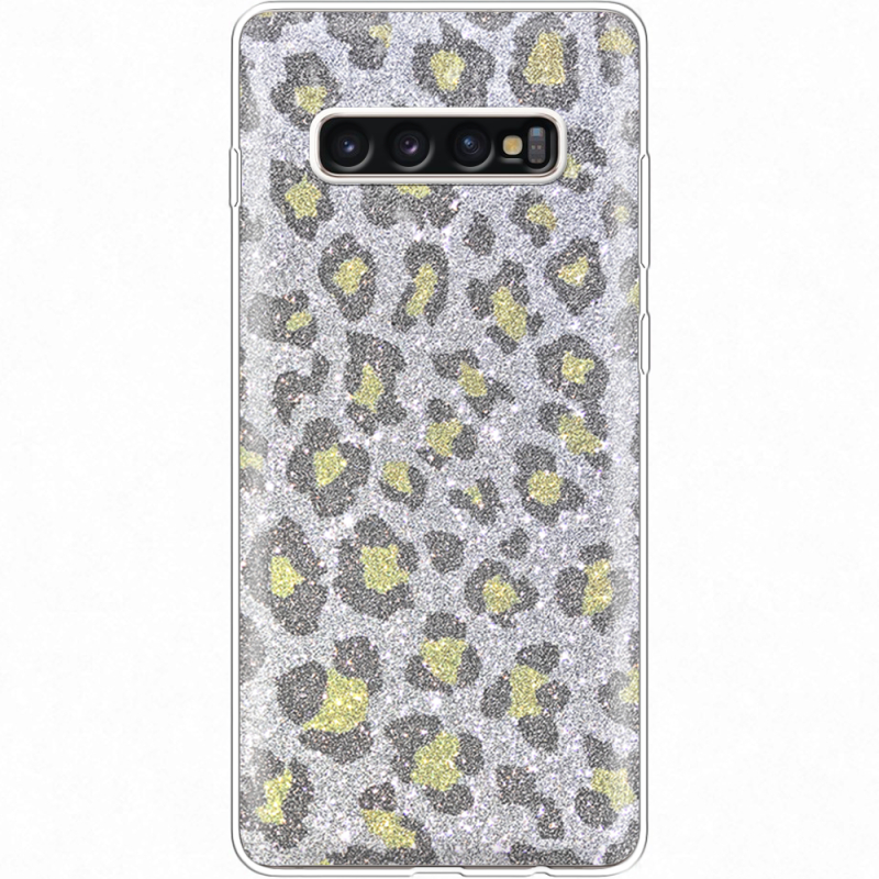Чехол с блёстками Samsung G975 Galaxy S10 Plus Леопард