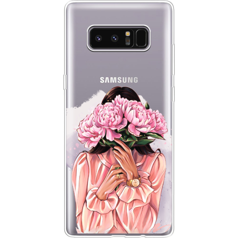 Прозрачный чехол Uprint Samsung N950F Galaxy Note 8 Девушка с Пионами