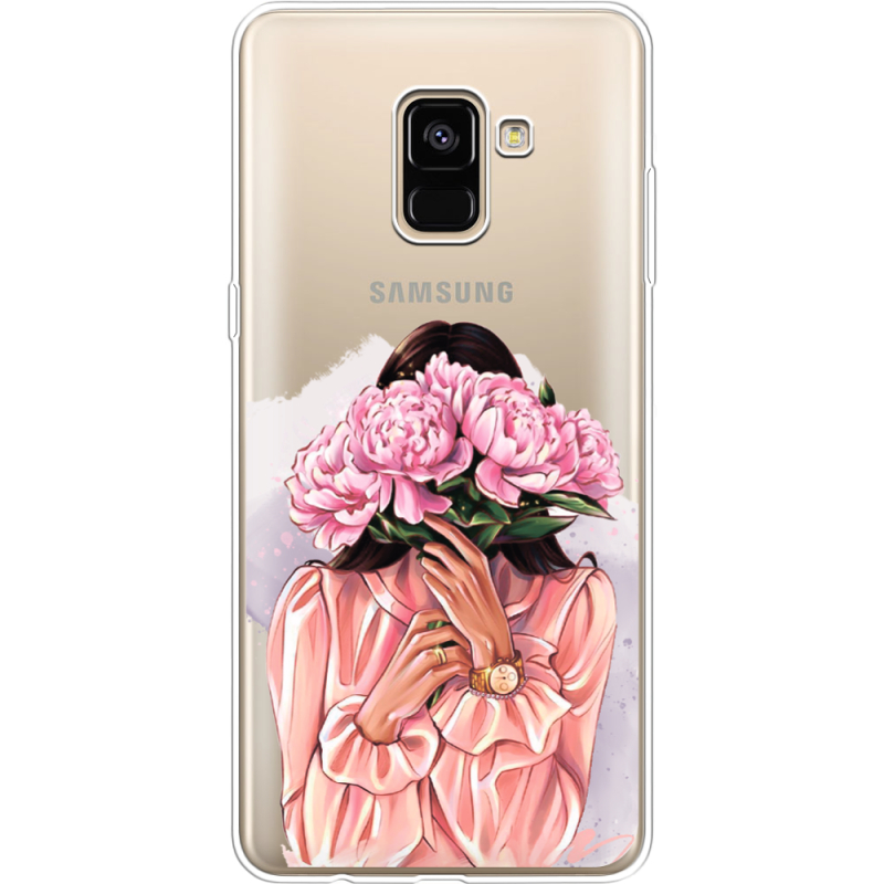 Прозрачный чехол Uprint Samsung A730 Galaxy A8 Plus (2018) Девушка с Пионами