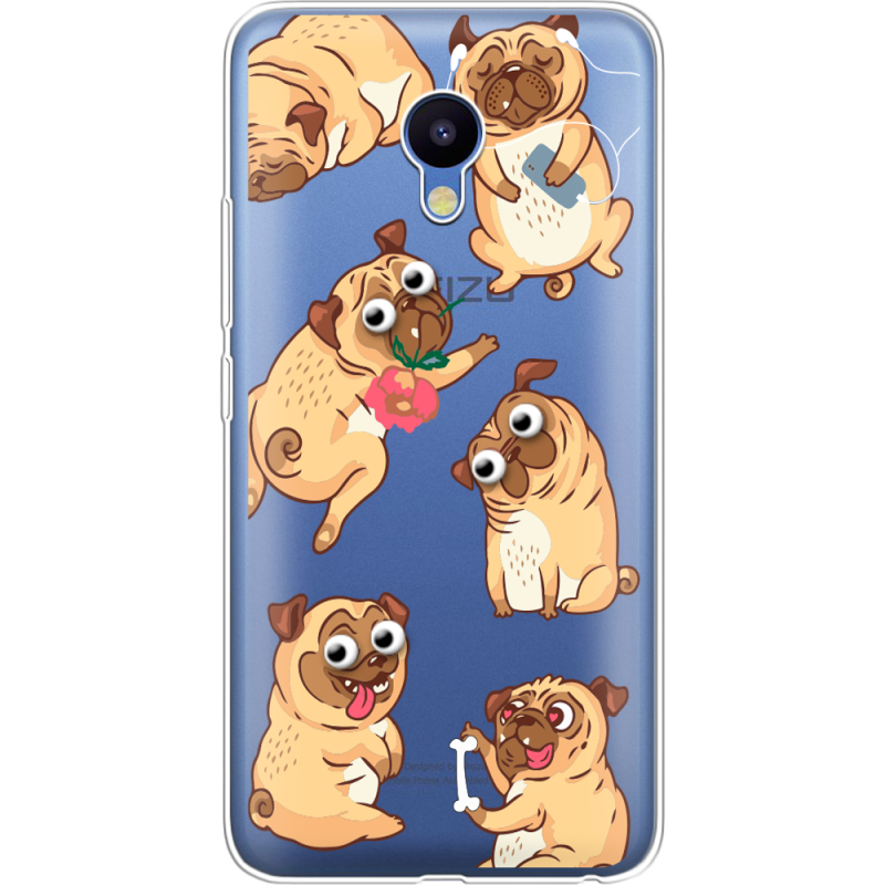 Прозрачный чехол Uprint Meizu M5 с 3D-глазками Pug