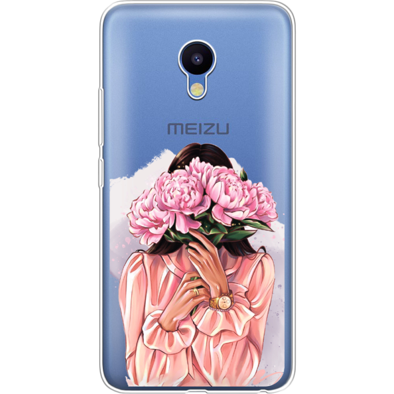Прозрачный чехол Uprint Meizu M5 Девушка с Пионами