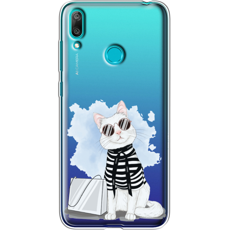 Прозрачный чехол Uprint Huawei Y7 2019 Cat Style