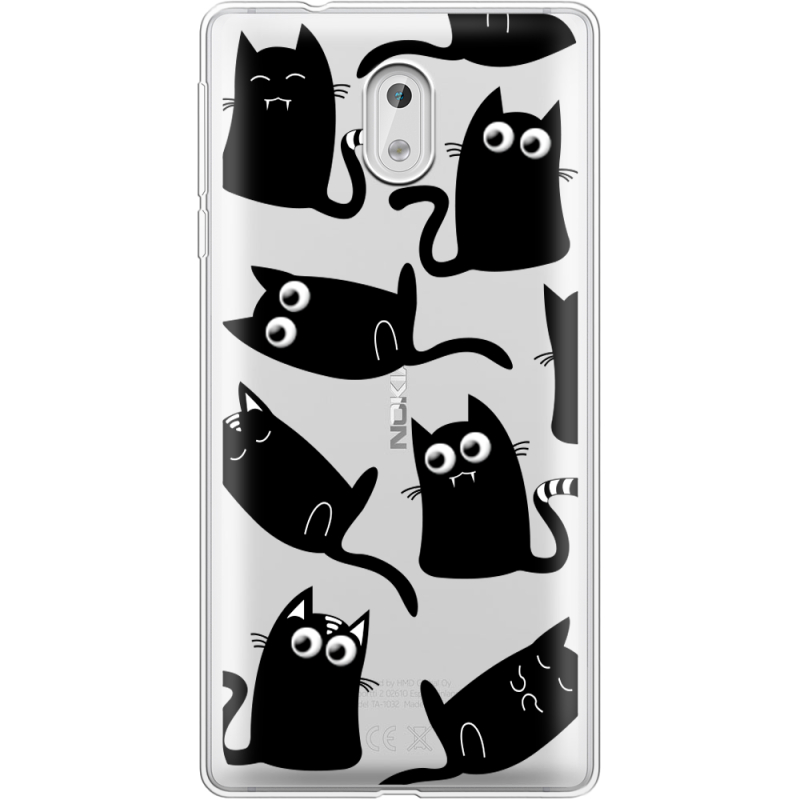 Прозрачный чехол Uprint Nokia 3 с 3D-глазками Black Kitty