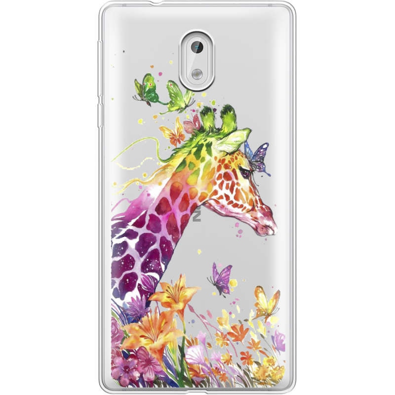 Прозрачный чехол Uprint Nokia 3 Colorful Giraffe