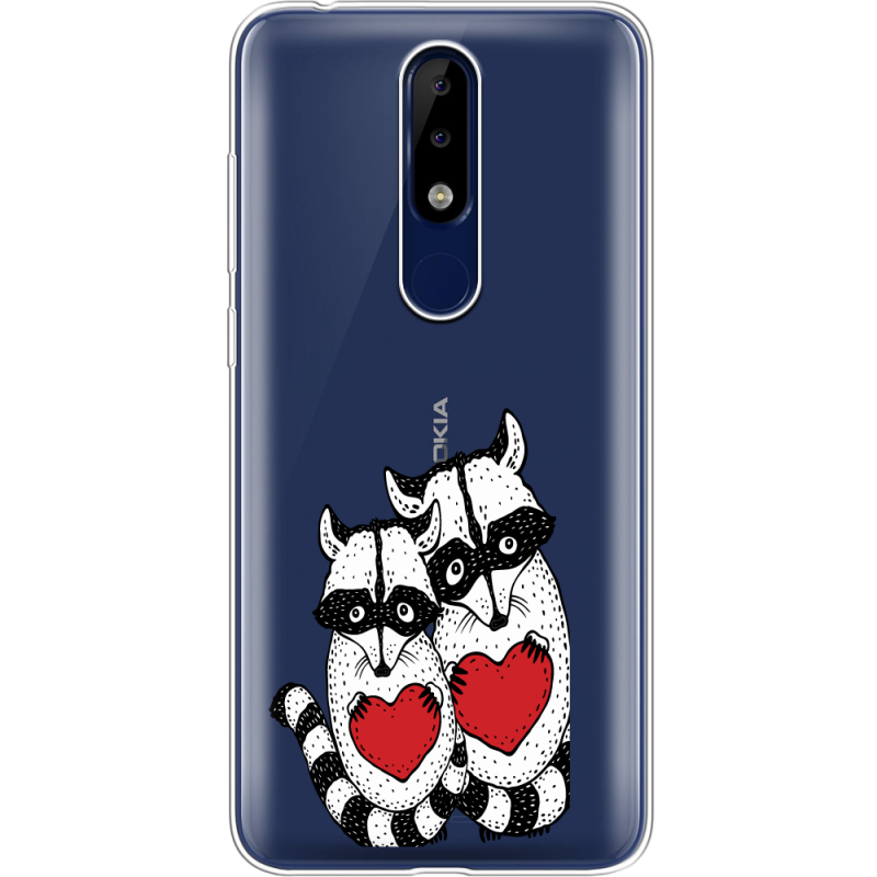 Прозрачный чехол Uprint Nokia 5.1 Plus Raccoons in love