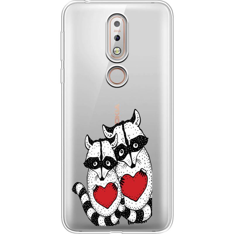 Прозрачный чехол Uprint Nokia 7.1 Raccoons in love