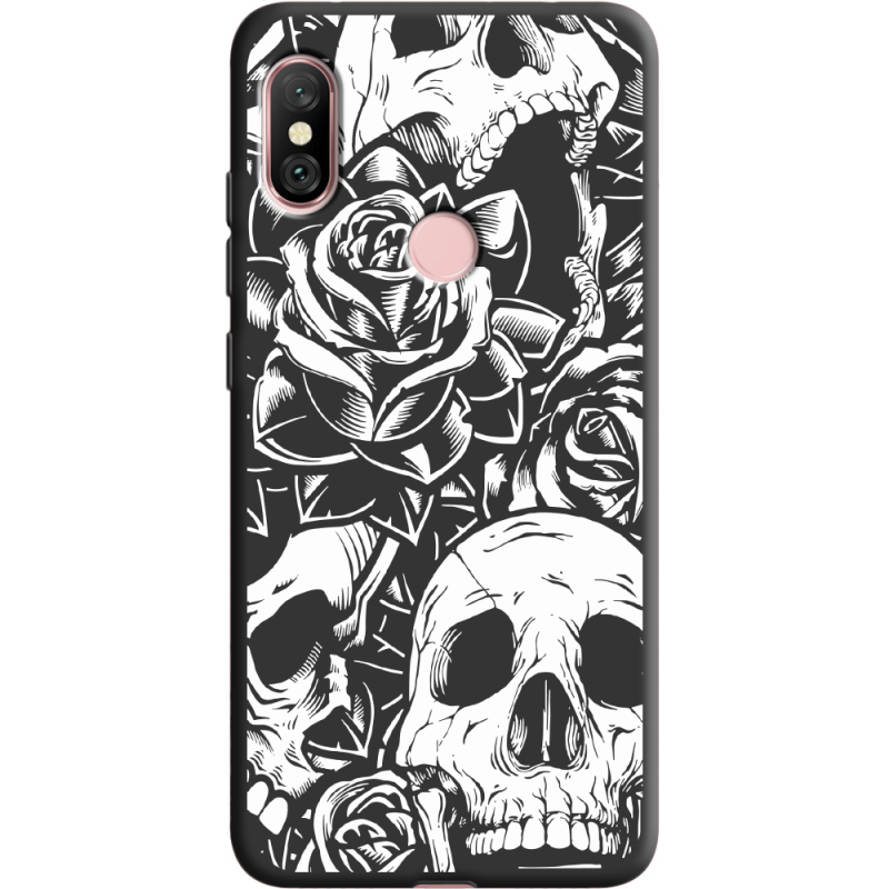 Черный чехол Uprint Xiaomi Redmi Note 6 Pro Skull and Roses