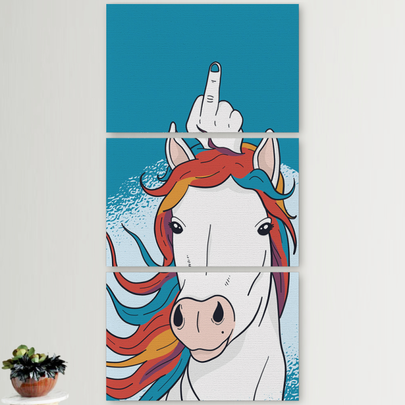 Модульные картины горизонтальные  60 на 40 3шт Fuck Unicorn