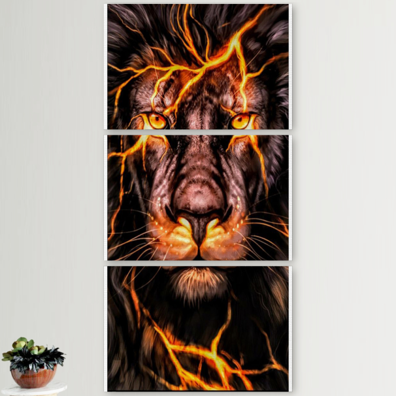 Модульные картины горизонтальные  60 на 40 3шт Fire Lion