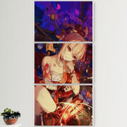 Модульные картины горизонтальные  60 на 40 3шт Genshin Ёимия с огоньком