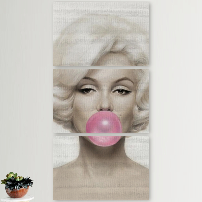 Модульные картины горизонтальные  60 на 40 3шт Marilyn Monroe Bubble Gum