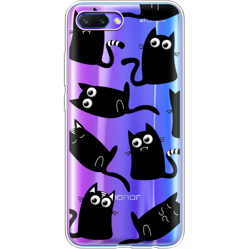 Прозрачный чехол Uprint Honor 10 с 3D-глазками Black Kitty