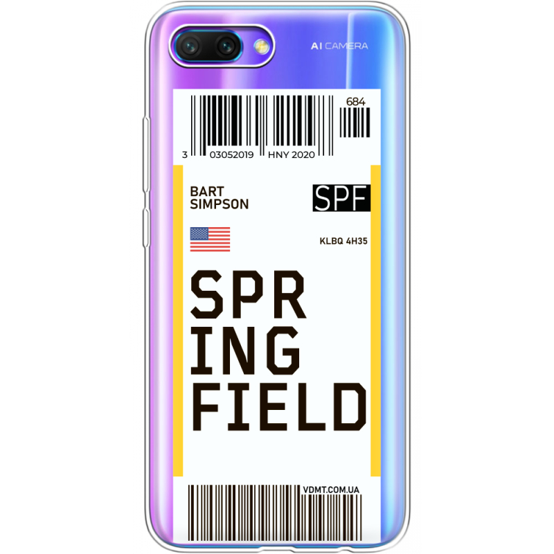 Прозрачный чехол Uprint Honor 10 Ticket Springfield